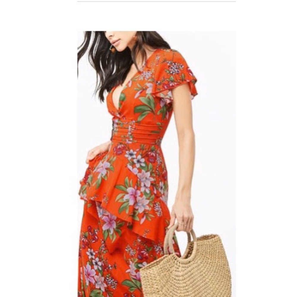 Boutique peplum ruffle maxi dress